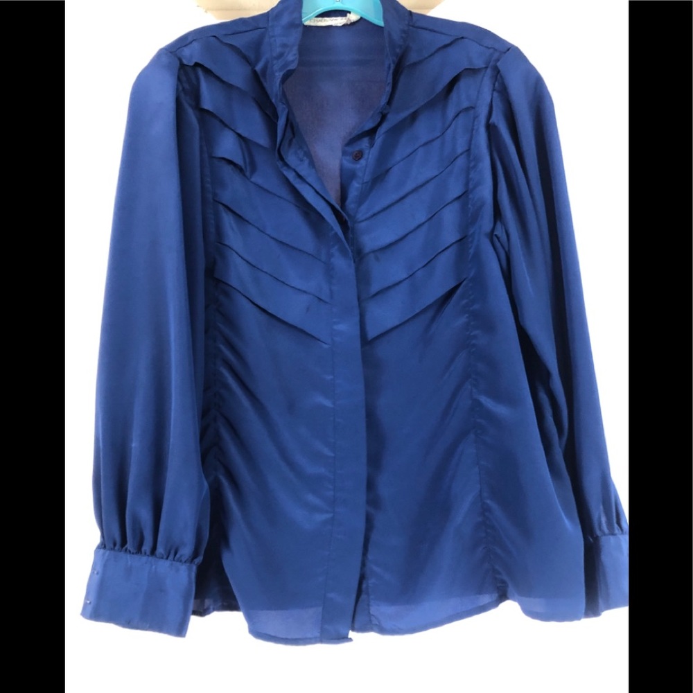 CHAUS WOMAN/ blue ruffles long button-down sleeve